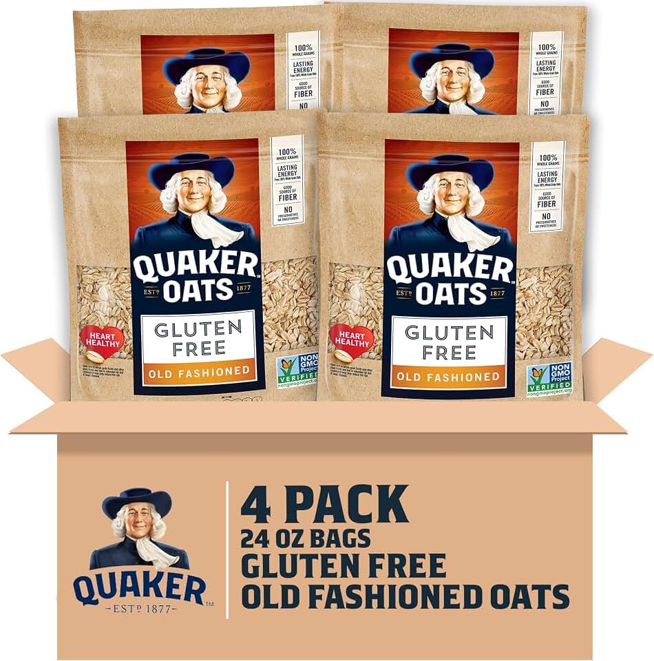 Quaker Gluten Free Old Fashioned Rolled Oats, Non GMO Project Verified, 24oz Resealable Bags (Pack of 4) USDA Organic Exp. 09/22/26