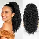 HMD Curly Ponytail Extension Drawstring Ponytail for Black Women Natural Black Curly Clip in Hair Extensions 18 Inch Ponytail Extension Synthetic Hairpiece for Daily Party(1B)