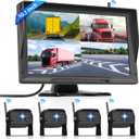1080P Wireless Backup Camera Digital System Kit, Hodozzy 10.1 Inch HD 4 Quad Split Screen Reversing Monitor with Loop Record, Night Vision/IP68 Waterproof/Rear View Camera RV/Truck/Trailer/Bus/Camper