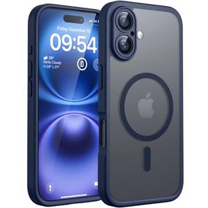 TOCOL Magnetic for 16 Blue Case, Upgraded Full Camera Protection, Compatible with Magsafe, Drop Protection, Translucent Matte Back Bumper Phone Cover 6.1-Inch（Blue）