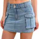 Low Waist Cargo Skirt Women Button Mini Cargo Denim Skirt with Pocket Mini Skirt (Small, Jenny Blue)