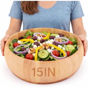 15 x 5 Inch Exra Large Wood Salad Bowl Wide Large Wood Bowl for Mixing Salad Cut Fruits Pasta Snacks Food Dishes Restaurant Kitchen Countertop Decorative Handcrafted Home Wedding Party
