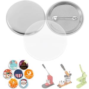 BEAMNOVA 100 Sets 44mm / 1.73 in (Approx. 1-3/4 inch) Metal Button Supplies Blanks, for Round Pin Maker Machine, Matte Metallic Back, Hand Press Badge Making Parts