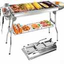 Charcoal Grills,Stainless Steel Folding Portable BBQ Grill Large Charcoal Grill for Garden Backyard Party Picnic Travel Outdoor Cooking Use With Non-Stick Frying Pan