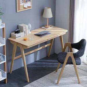 Cttasty Computer Desk with Drawers, Solid Wood Writing Desk, Mid Century Modern Home Office Desks, Oak Study Table, Small Desk for Bedroom, 29.1 H x 39.4 W x 21.7 D Inches, Natural