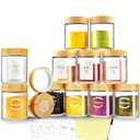 AISIPRIN Spice Jars with Label,12 Pcs 8oz Glass Jars with Bamboo Lids,Spice Organizer for Cabinet,Drawer, Rack, Seasoning Organizer Containers,Including 2 Type Labels