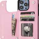 ONETOP Compatible with iPhone 14 Pro Max Wallet Case with Card Holder, PU Leather Kickstand Card Slots Case, Double Magnetic Clasp and Durable Shockproof Cover 6.7 Inch (Pink)