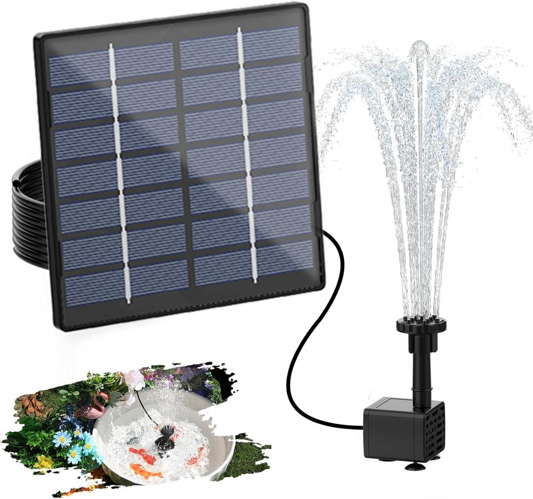 AISITIN Solar Water Pump for Outdoor Features, 2026 Upgraded DIY Fountain Kit With 6 Nozzles, 9.8ft Power Cord, for Bird Bath, Ponds, Garden, Fish Tank Solar Powered Water Fountain Pump