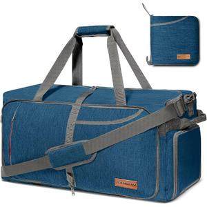 Canway 65L Travel Duffel Bag, Foldable Weekender Bag with Shoes Compartment for Men Women Water-proof & Tear Resistant (Aegean Blue, 65L)