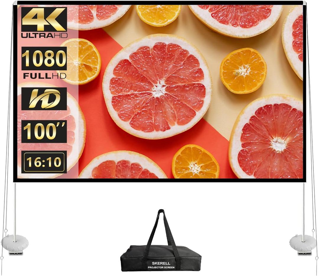Outdoor Projector Screen with Stand 100 Inch: Portable Projection Screen 16:10 4K HD Outdoor Movie Screen with Carry Bag for Home Backyard Theater