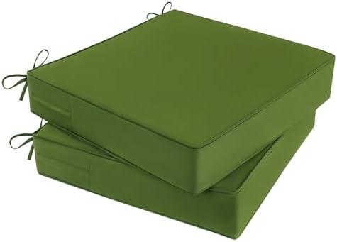 MJIAIDEA Outdoor Chair Cushions Set of 2 for Patio Furniture 22x22x4 Inch Waterproof Patio Chair Cushion 3 Year Color Fastness Square Elastic Foam Garden Couch Pads with Ties and Handle,Green