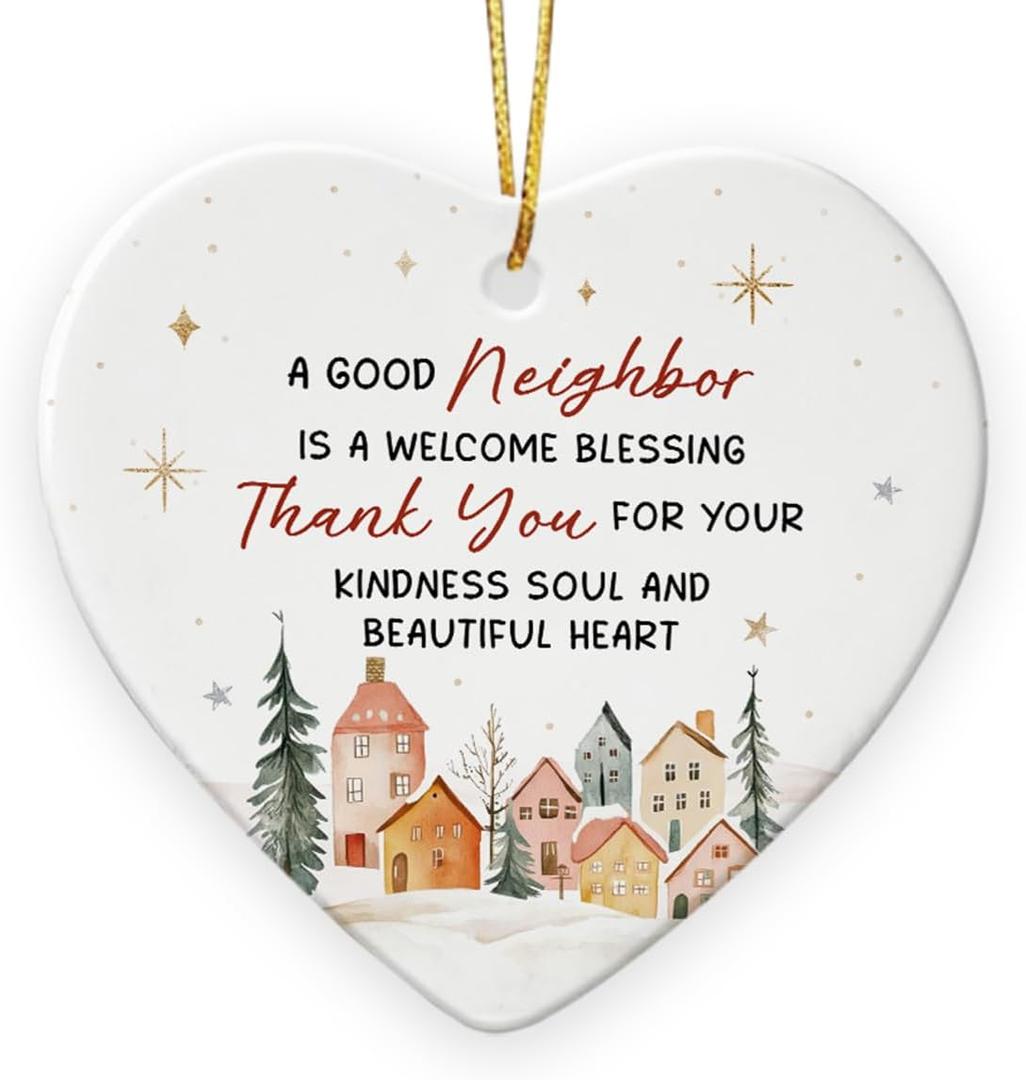 Neighbors Ornament 2026 - Thank You Gifts for Good Neighbors and Friends Next Door, Xmas Appreciation Gift for Women Man, Ceramic Ornaments for Christmas Tree Decor, Cute for Neighbor