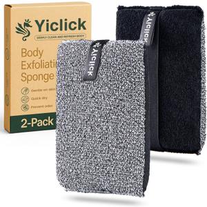 Yiclick Exfoliating Body Scrubber (2 Pack), Body Exfoliator Scrubber, Exfoliating Sponge for Shower Bath, Shower Loofah Luffa Lufa with Handle for Men Women, Dead Skin Exfoliator for Body Scrub