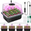 YAUNGEL Seed Starter Tray with Grow Light, 4 Pack Seed Starter Kit with Timing Controller Adjustable Brightness, Thicken Seedling Starter Trays with Humidity Domes Heightened Lids, Black