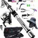 BNTTEAM Portable Fishing Spinning Rod and Reel Combo Set Carbon Fiber Fluorescent Rod Tip, with Fishing Lures Line Carrier Bag Kits for Travel Surf (Sliver-1, 2.0M/ 82.6in/ 6.88ft)