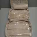 EACHY Toiletry Bag with Hanging Hook, Travel Makeup Bag PU Leather Cosmetic Bags for Women Make Up Organizer with 4 Compartments Waterproof Full-Size Portable Travel Essentials (Beige)