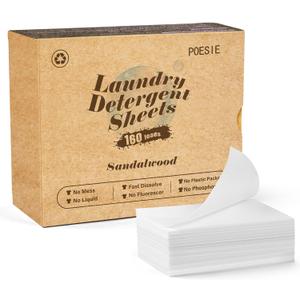 Poesie Laundry Detergent Sheet Sandalwood Scent 160 Sheets Non Plastic Washing Sheets Detergent Travel Laundry Kit No waste Portable Soap Sheet for Machine Wash & Hand Wash