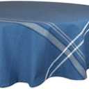 DII French Stripe Dining Table Collection Farmhouse Style Tablecloth, 70 Inches Round, Blue Chambray