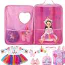 Wettarn 18 Inch Doll Carrier Set with Clothes and Accessories Including Doll Travel Bag, Dress, Shoes, Sunglasses, Backpack and Unicorn for Unicorn Birthday Gift(Pink)
