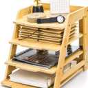 Wood Paper Organizer for Desk, 4 Tier Bamboo Letter Tray File Folder, Mail Sorter Shelf Document Storage Rack Holder for Home, Workplace, Office Supplies Desk Accessories