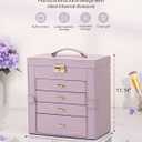 Homde Synthetic Leather Huge Jewelry Box Mirrored Watch Organizer Necklace Ring Earring Storage Lockable Gift Case (Grey Purple + Gold)