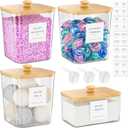 4 Pack Bamboo Laundry Pods Container, Clear Laundry Room Organization Containers,Large Laundry Detergent Powder Storage Containers Lids & Labels, Acrylic Laundry Pods Holder for Scent Booster