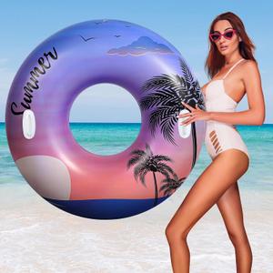 HeySplash Pool Tubes for Adult, 42 Inch Large Pool Floats with Handles, Inflatable Swim Rings Lounge, Hawaii Fun Swim Floaties Swimming Pool Beach Lake River Party Decoration Toys, Purple Sunset