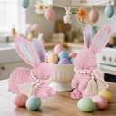 DR.DUDU 2 Pack Woven Bunny Easter Decor - Bunny Decorations for Home, Spring Rabbit Figurines for Shelf Table Centerpiece (Pink)