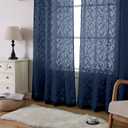 Lecloud Leia Jacquard Textured Navy Blue Sheer Curtains 96 Inches Long 2 Panels, French Door/Living Room/Bedroom Curtain with Dual Rod Pockets, Light Filtering Clip Leaf Voile Drapes, 38x96 Inches