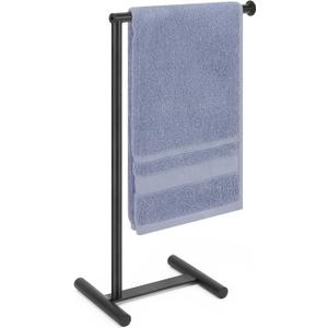 Livabber L-Shape Hand Towel Holder Stand, Metal Hand Towel Rack Modern Countertop Hand Towel Ring Standing Towel Bar for Bathroom Kitchen Vanity (Black)