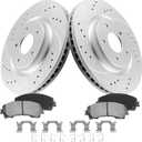 Front Brake Pads and Rotors Kit for Rogue [ 2014-2019 ], Geomet Coated Brake Kit, Drilled and Slotted Brake Rotors Pads [ 12.6in ], Automotive Replacement Brake Kits 32009 D1736