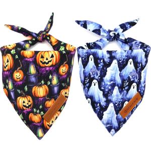 Realeaf Halloween Dog Bandanas 2 Pack, Pumpkins and Ghosts Pet Scarf for Boy and Girl, Premium Durable Fabric, Holiday Bandana for Medium and Large Dogs Pets (Large)