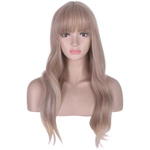 morvally Long Wavy Wig with Bangs for Women Heat Resistant Synthetic Hair Natural Looking for Daily Use (Mix Ash Blonde)