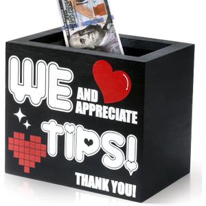 Yamahiko Wooden Tips Jar Tip Donation Box 6 x 4 x 5 Inch Tip Collection Bucket Money Coin Storage Container Suggestion Raffle Cash Box Jar for Restaurants Musicians Bartender Bars Driver