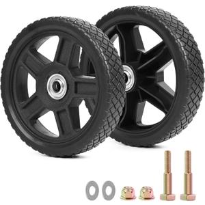 7 Inch Lawn Mower Wheels Kits Universal 7" Push Mower Wheels with 1/2" Bearing, Bolts & Nuts, Plastic Replacement Tires for Most Standard Garden Tiller, Pressure Washer, Handtruck, 2 Pack (Black)