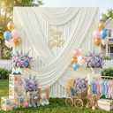 50ftx12ft Wrinkle Free Ivory Backdrop Curtain, 10 Panels 12FT Height Ivory Wedding Backdrop Drapes, Silky Polyester Back Drop Cloth for Birthday Photography Background Party Backdrop Draping