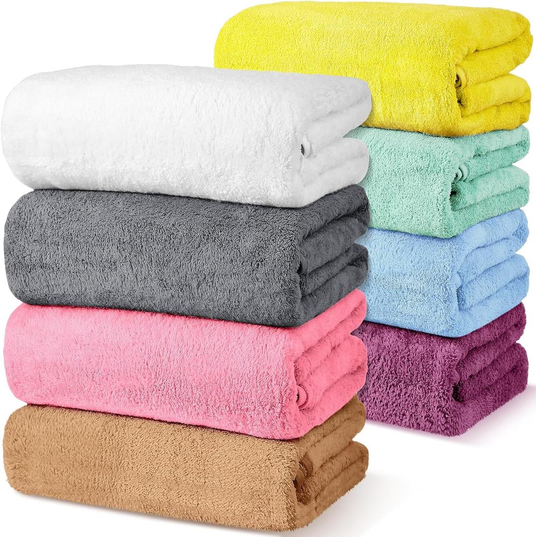 Peryiter 8 Pcs Bath Towel Set 28 x 55 Inches Microfiber Towels Quick Dry Coral Velvet Highly Absorbent Soft Bathroom Shower for Adults and Kids(Multi Colors)