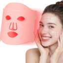 Red Light Therapy Mask, 7 Colors LED Face Mask Light Therapy with Rechargeable Controller, 850NM Near-Infrared Red Light Therapy Mask with Timing Function for Home Working Travel Skincare (Pink)