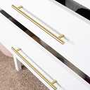 QOGRISUN 2-Pack Solid Brass Cabinet Pulls, Gold Euro Style T Bar Handles, 12-3/5Inch Hole Center for Kitchen Drawer Dresser Cupboard, 15.1-Inch Total Length, Brushed Brass Finish