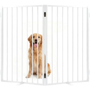 Metal Freestanding Dog Gate with Cat Door for Indoor & Outdoor,30" Tall Foldable Dog Fence,40" Extra Wide Freestanding Pet Gate for Large Openings,RV Camping,Stairs,Deck,Yard,Doorways(2 Panels,White)
