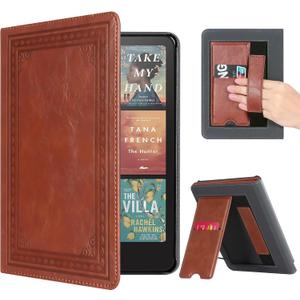 CoBak Case with Stand for Kindle Paperwhite 12th Gen 2024 Released (7") & Kindle Colorsoft Signature Edition - Durable PU Leather Cover with Auto Sleep Wake, Card Slot, Hand Strap Feature, Vintage