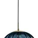 KCO Lighting Modern Large Globe Pendant Light 1-Light Single Blue Glass Pendant Lighting Kitchen Island Vintage Ribbed Glass Pendant Light Contemporary Gold Hanging Light Fixture (9.8)