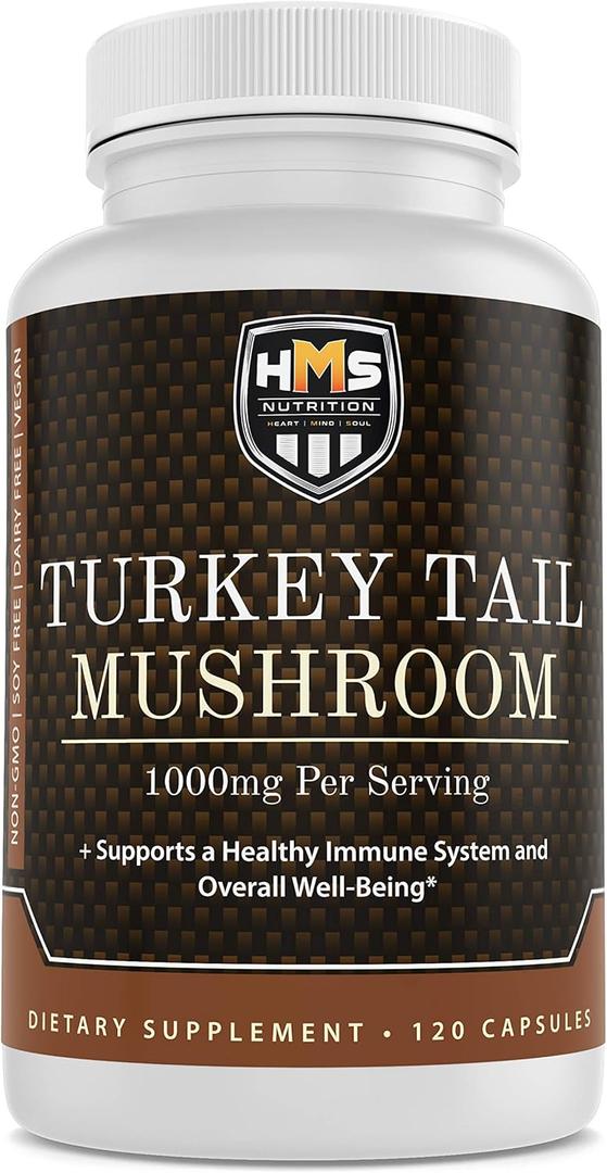Turkey Tail Mushroom 120 Potent 1000mg Capsules Non-GMO Vegan Strong Antioxidant and Immune Support Abilities