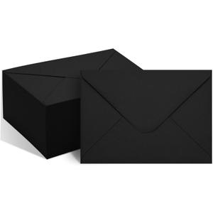 50 Packs of A7 Envelopes for Invitation, Black 5x7 Envelopes with V Flap, Great for Graduation, Invitation, Baby Shower, Wedding and RSVP Cards (Black)