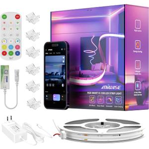 MIWISE LED Strip Lights,RGB Smart IC COB LED Strip Light Color Chasing,24ft Multicolor Flexible LED Tape Light,Music Sync with APP Control,Addressable DIY 16M Colors,for Cabinet,Bedroom,Party Decor