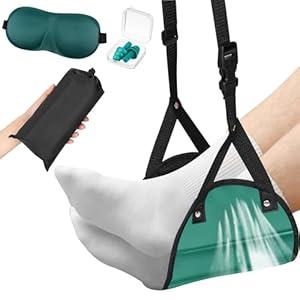 Yerliker Airplane Foot Hammock(Memory Foam) with Earplugs and Eye Mask Travel Necessities Adjustable Airplane Desk Foot Rest for Long Trip Pain and Swelling Relief(Blue)