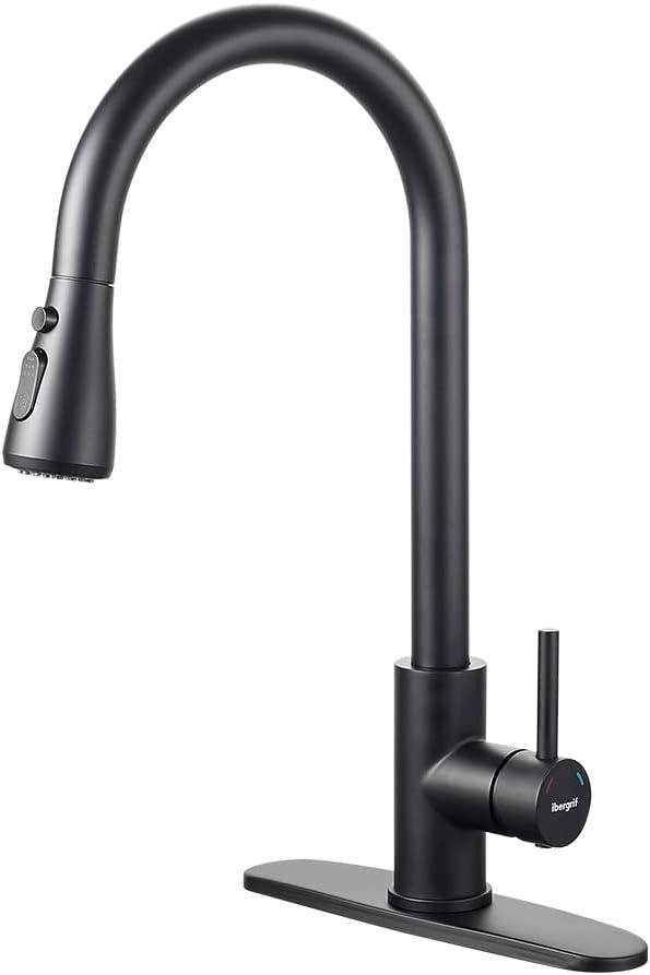 Black Kitchen Faucet with Pull Down Sprayer, Kitchen Sink Faucets 1 or 3 HOL, High Arc Single Handle Classic 3 Modes, Brushed Nickel Kitchen Faucets for RV Bar Laundry Farmhouse