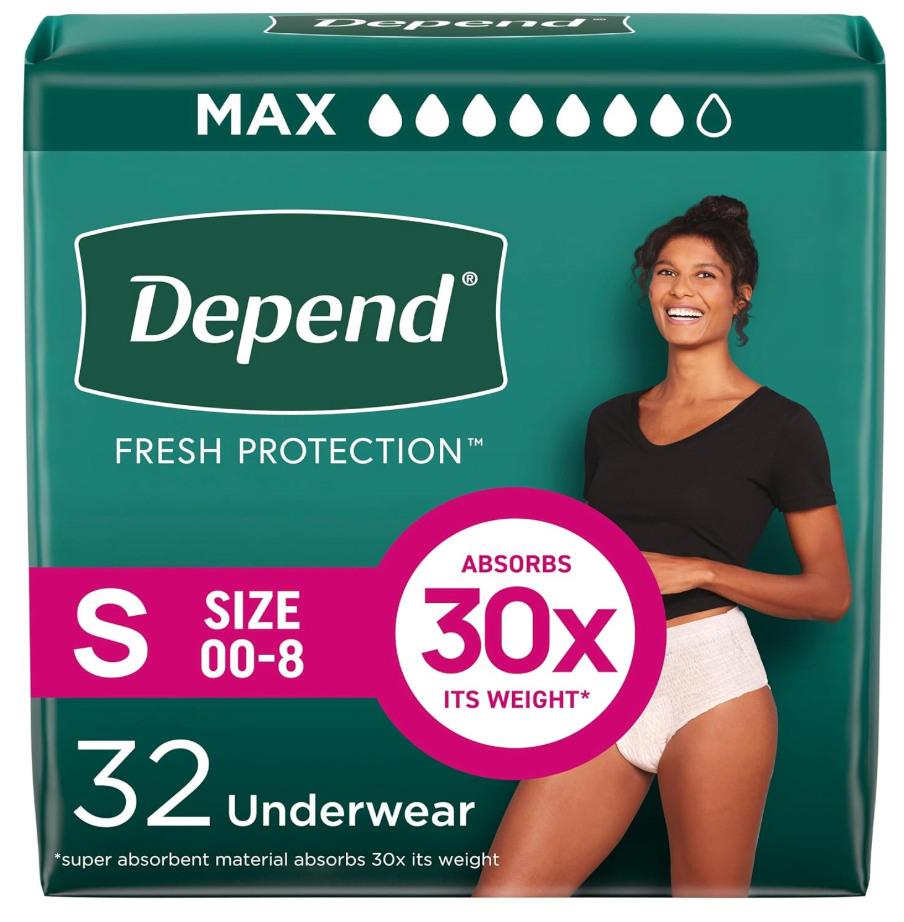 Depend Fresh Protection Adult Diapers, Incontinence & Postpartum Bladder Leak Underwear for Women, Disposable, Maximum, Small, Blush, 32 Count,