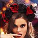 Woeoe Halloween FLower Headband Spider Day of The Dead Floral Hairband Bat Costume Party Headpiece for Women and Girls