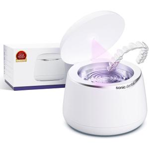 Sonic Pro Dental Cleaning Pod, 43kHz Ultrasonic Retainer Cleaner Machine for Dentures, Mouth Guards, Braces, Toothbrush Heads, Jewelry & All Dental Appliances, FSA/HSA Eligible (Pearl White)